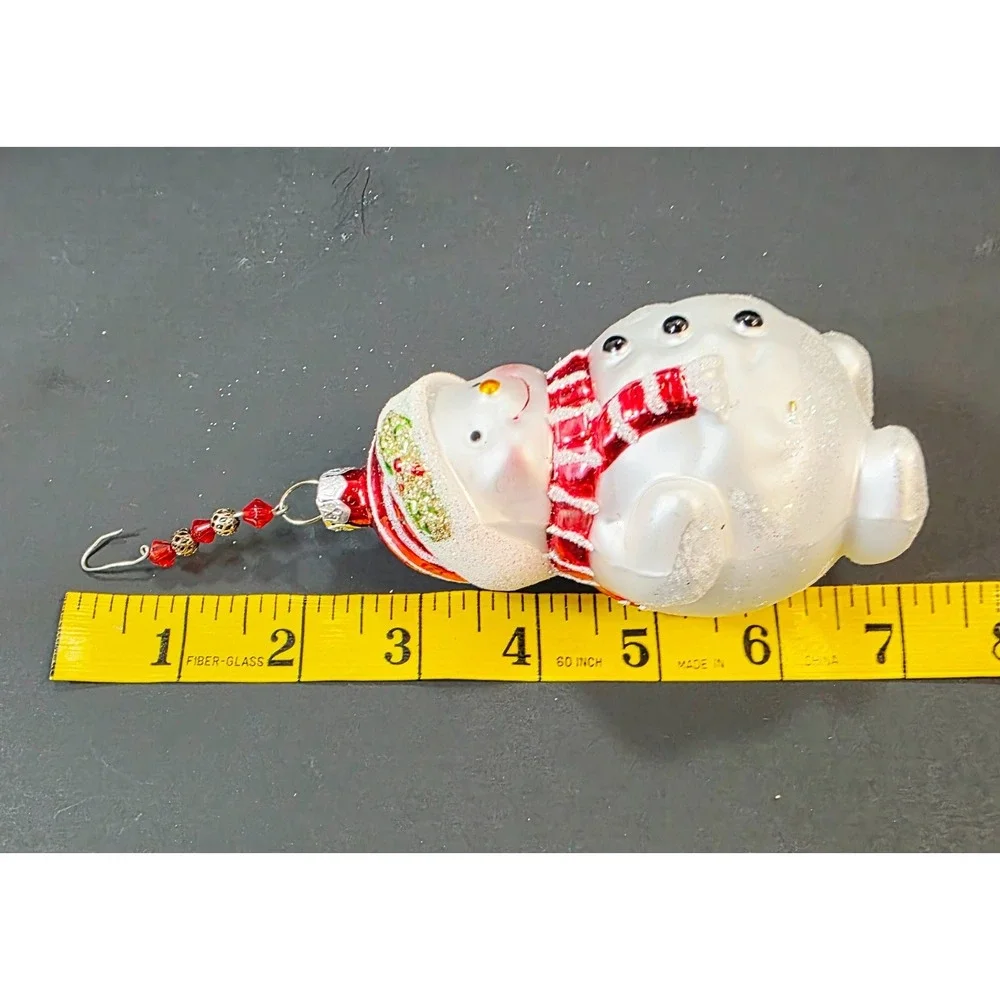 Snowman Blown Glass Christmas Ornament White Red Striped Scarf 4.75